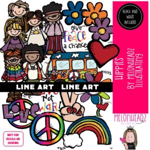 Hippie clip art, peace, van LINE ART and BLACK AND WHITE