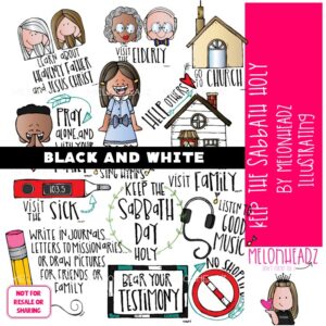 Keep the Sabbath Holy clip art, LDS BLACK AND WHITE