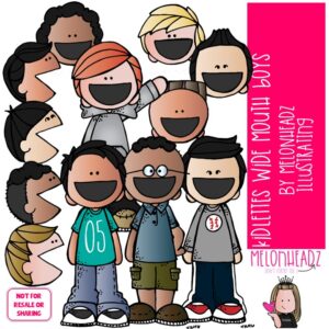 Kidlettes clip art, Wide Mouthed Boys, open, greater less than COLORED Version