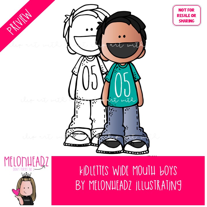 Kidlettes clip art, Wide Mouthed Boys, open, greater than less than COMBO PACK - Image 2