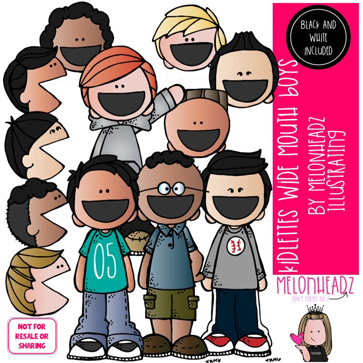 Kidlettes clip art, Wide Mouthed Boys, open, greater than less than COMBO PACK