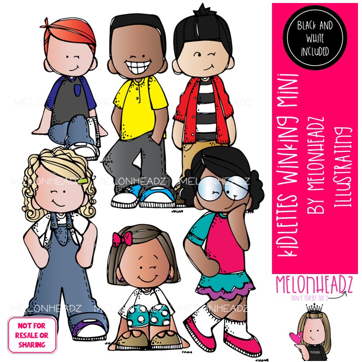 Kidlettes Winking clip art, silly face, action, verb Mini
