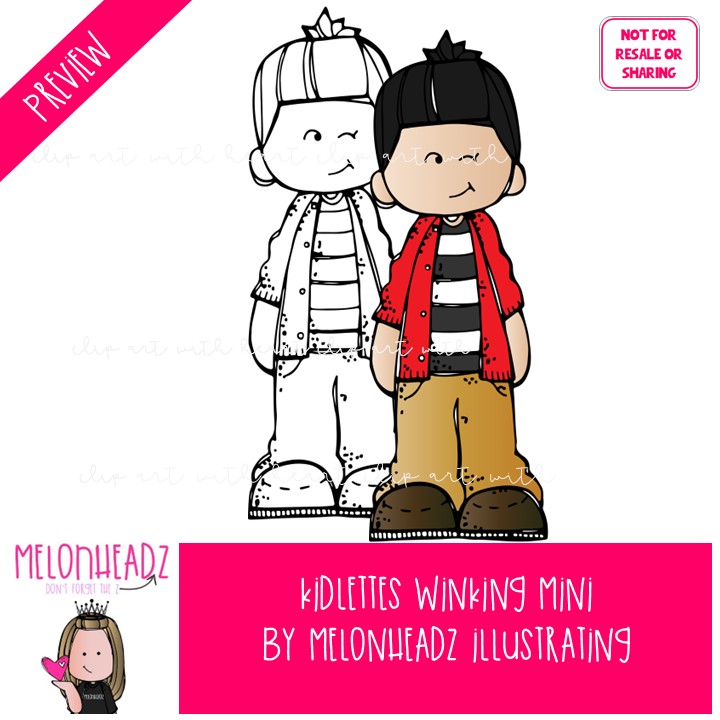 Kidlettes Winking clip art, silly face, action, verb Mini - Image 2