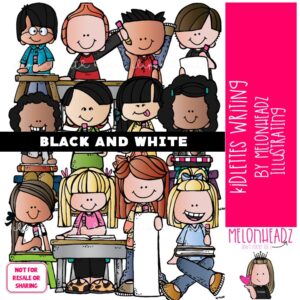 Kidlettes writing clip art, Writers clip art BLACK AND WHITE