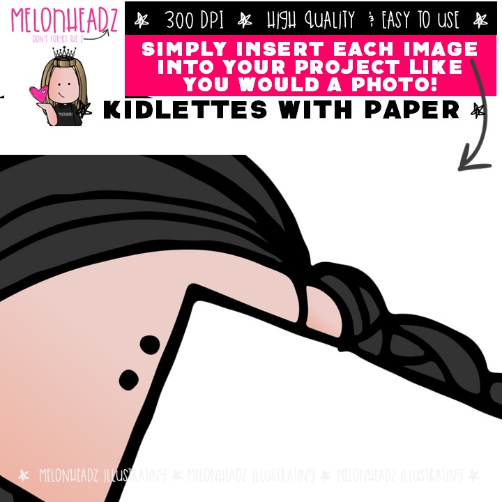 Kidlettes With Paper clip art, blank, frame COLORED Version - Image 3