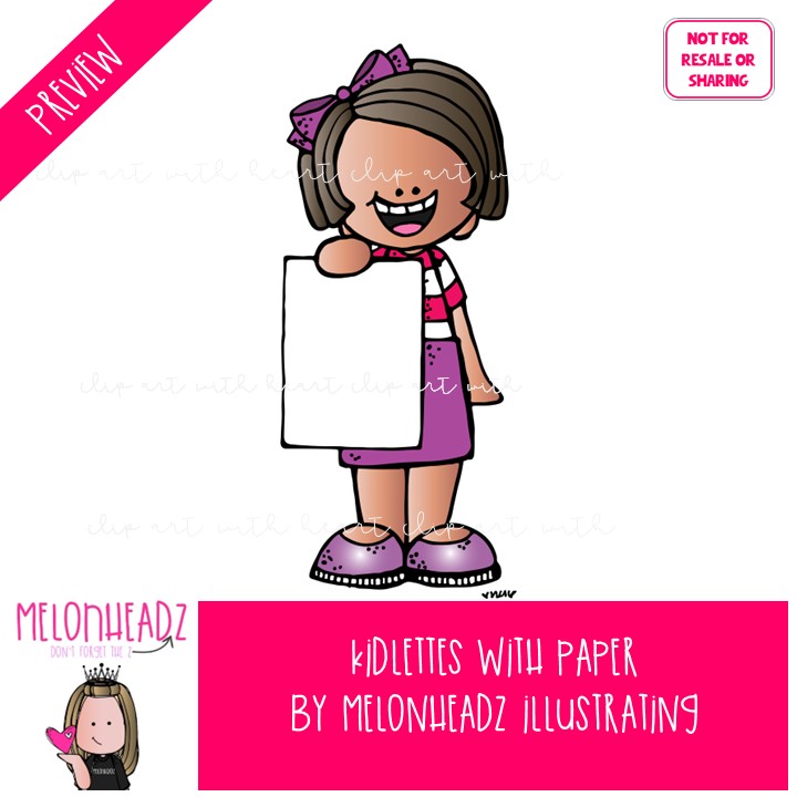 Kidlettes With Paper clip art, blank, frame COLORED Version - Image 2