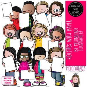 Kidlettes With Paper clip art, blank, frame COLORED Version