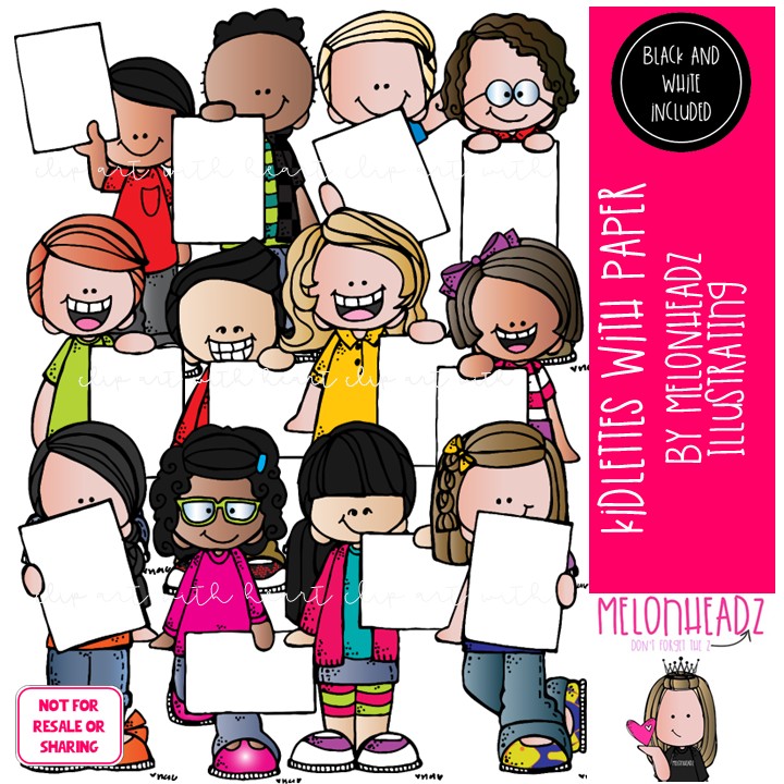 Kidlettes with Paper clip art, blank, frame Combo Pack