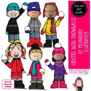 Kidlettes with snowballs clip art, Winter clip art Mini