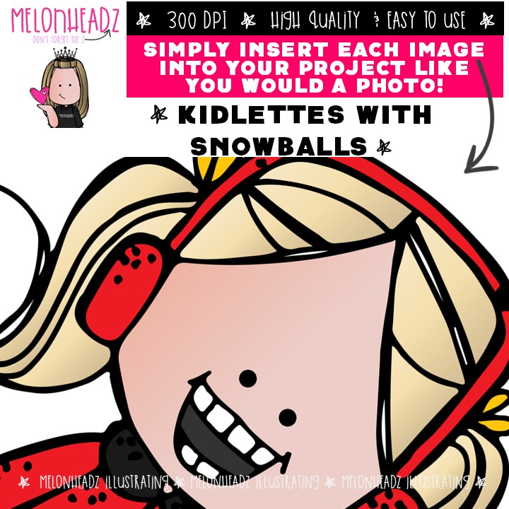 Kidlettes with snowballs clip art, Winter clip art Mini - Image 3