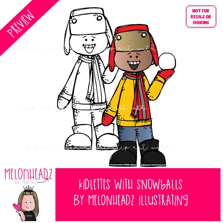Kidlettes with snowballs clip art, Winter clip art Mini - Image 2