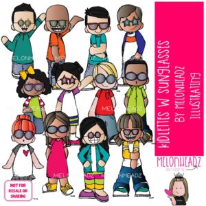 Kidlettes With Sunglasses clip art, summer COLORED Version