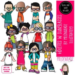 Kidlettes with sunglasses clip art, summer COMBO PACK