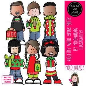 Kidlettes with Xmas Gifts clip art, Christmas clip art Mini