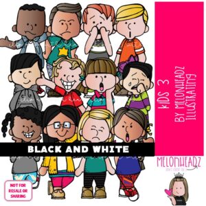 Kids clip art 3 BLACK AND WHITE