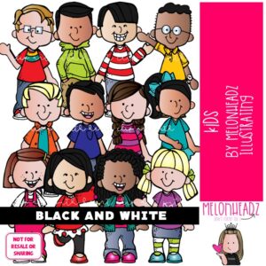 Kids clip art 1 BLACK AND WHITE