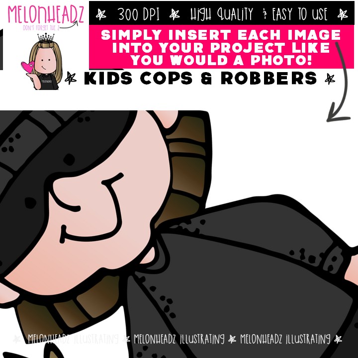 Cops and Robbers clip art, Kids COLORED Version - Image 3