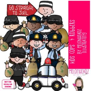 Cops and Robbers clip art, Kids COLORED Version