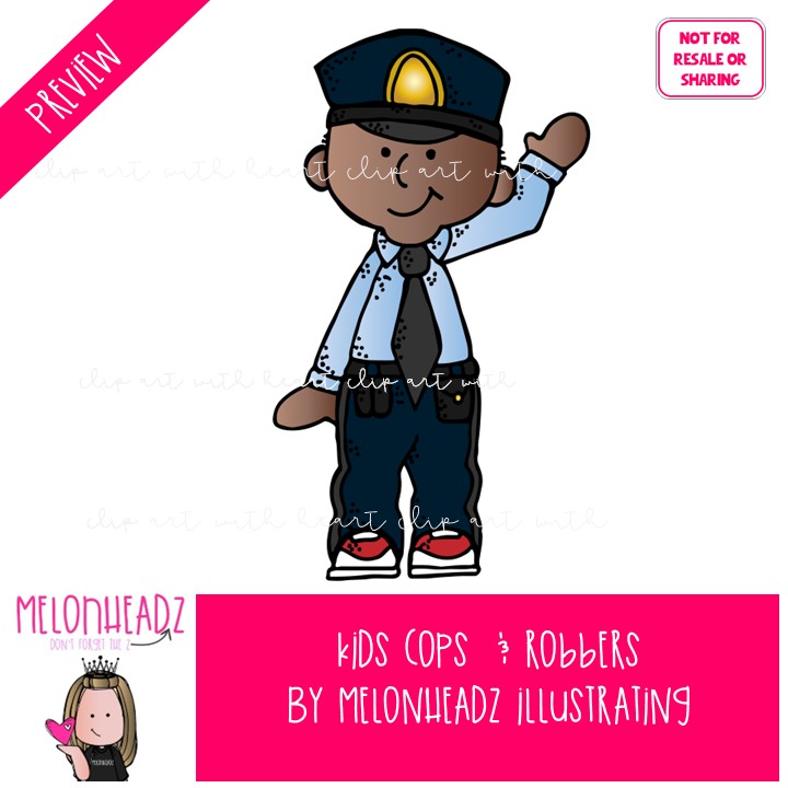 Cops and Robbers clip art, Kids COLORED Version - Image 2