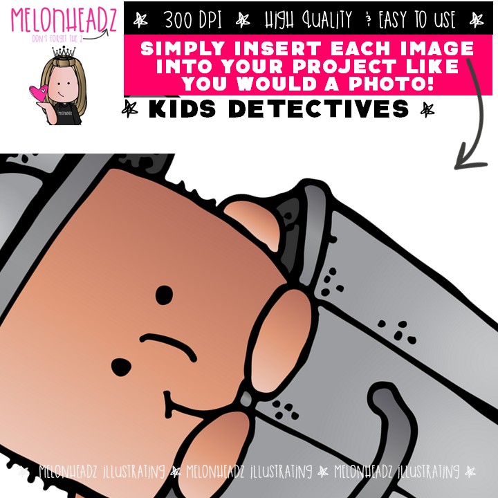 Detectives clip art, Kids COLORED Version - Image 3