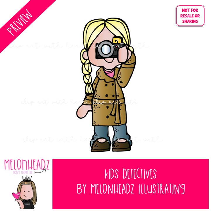 Detectives clip art, Kids COLORED Version - Image 2
