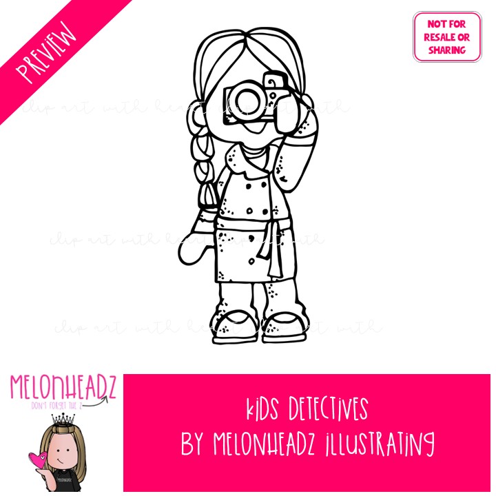 Detectives clip art, kids BLACK AND WHITE - Image 2