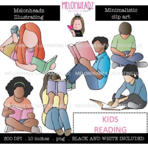 Kids Reading clip art, Minimal Style Mini