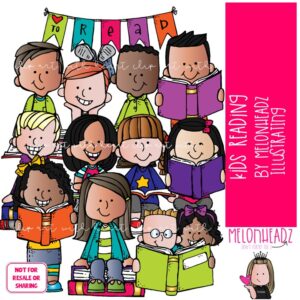 Kids clip art, Reading, library COLORED Version