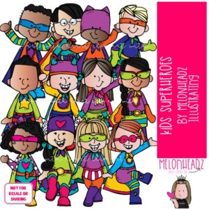 Superhero clip art, kids COLORED Version