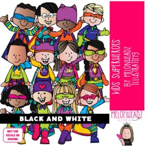 Superhero clip art, Kids BLACK AND WHITE