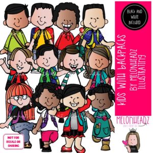 Kids with Backpacks clip art, school COMBO PACK