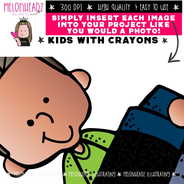 Kids With Crayons clip art, school supplies COLORED Version - Image 3