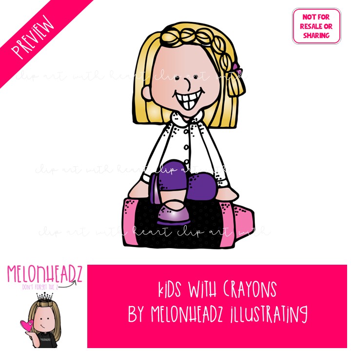 Kids With Crayons clip art, school supplies COLORED Version - Image 2