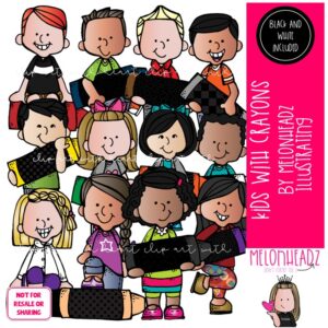 Kids with Crayons clip art, school supplies Combo Pack