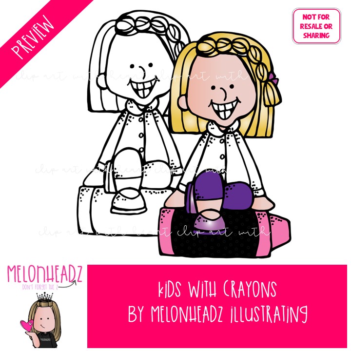 Kids with Crayons clip art, school supplies Combo Pack - Image 2