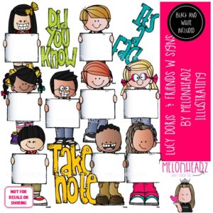 Lucy Doris and Friends with signs, blank, Melonheadz Character COMBO PACK