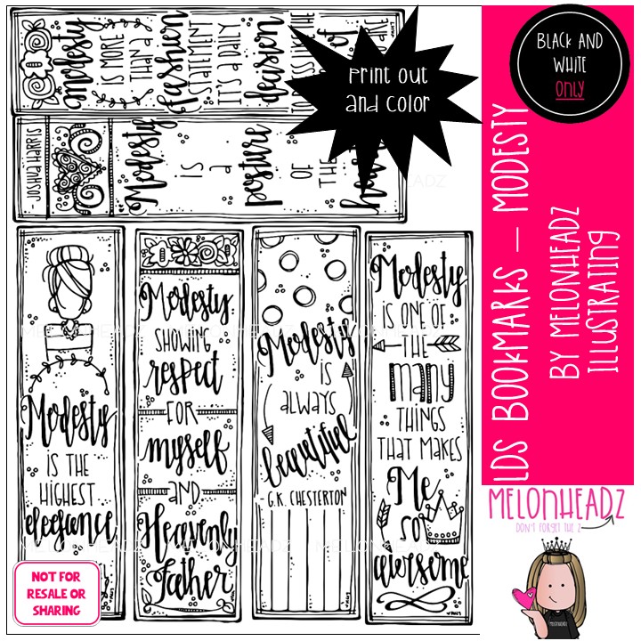 LDS Bookmarks, Printable, Modesty Mini