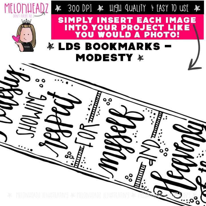 LDS Bookmarks, Printable, Modesty Mini - Image 2