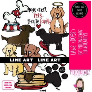 Dog clip art, Labs, Labrador, pet LINE ART and BLACK AND WHITE