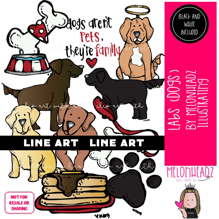Dog clip art, Labs, Labrador, pet LINE ART and BLACK AND WHITE