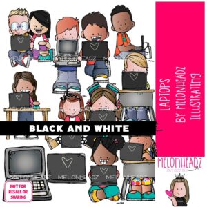 Laptop clip art, technology, computer BLACK AND WHITE