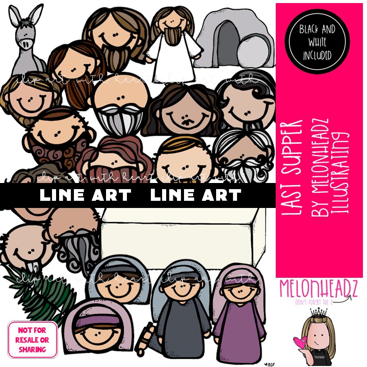 Last Supper clip art, Bible, Jesus LINE ART and BLACK AND WHITE