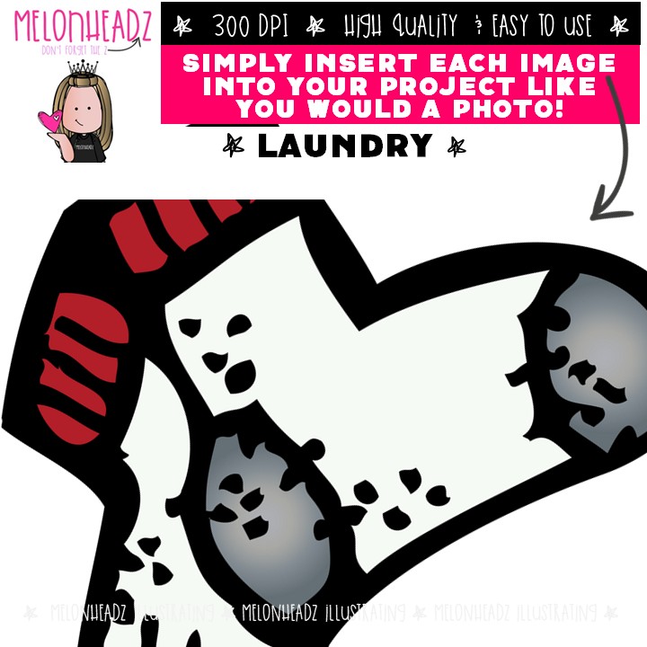 Laundry clip art, clothing, chore COLORED Version - Image 3