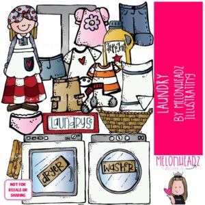 Laundry clip art, clothing, chore COLORED Version