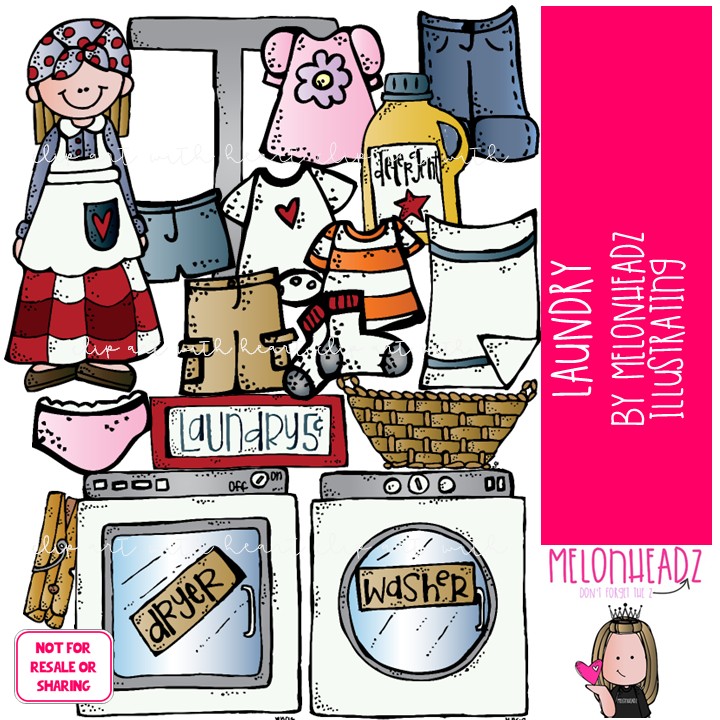 Laundry clip art, clothing, chore COLORED Version