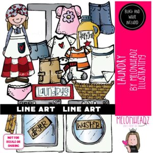 Laundry clip art, chore, clothing LINE ART and BLACK AND WHITE