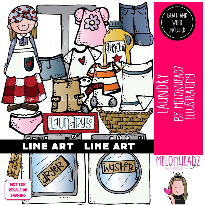 Laundry clip art, chore, clothing LINE ART and BLACK AND WHITE
