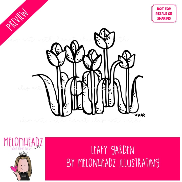 Leafy Garden clip art, background piece, flower LINE ART and BLACK AND WHITE - Image 2