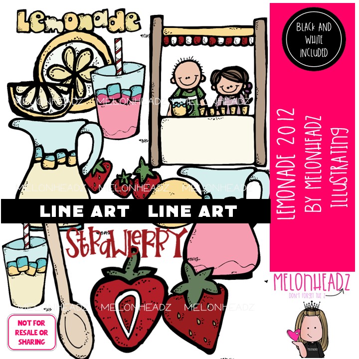 Lemonade clip art 2012, stand, strawberry LINE ART and BLACK AND WHITE