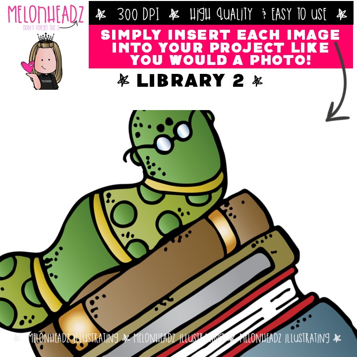 Library 2 clip art, reading, books COLORED Version - Image 3